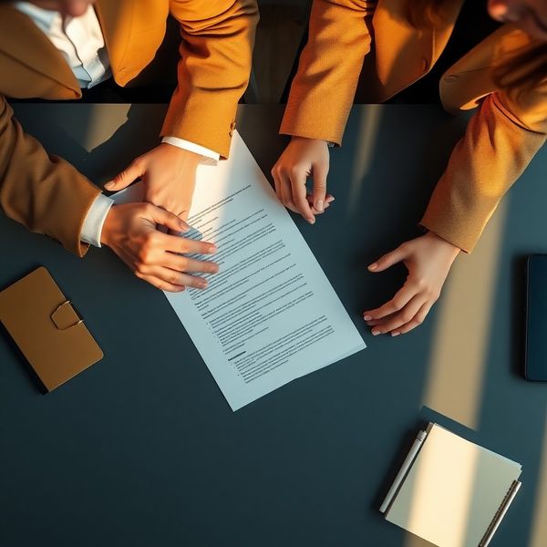 Doi profesioniști analizează un contract pe un birou indigo-gri